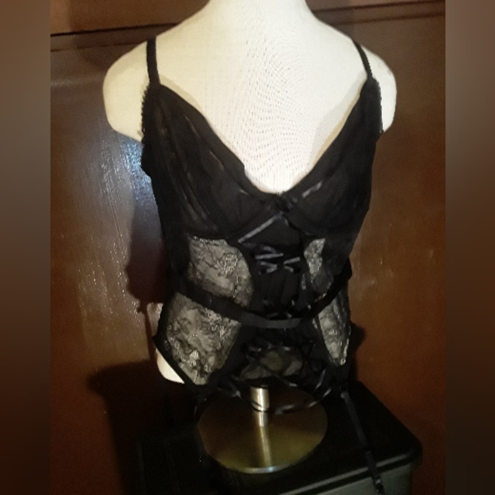 NWOT Extremely Sexy Adore Me 38DD Black Corset With Thigh High Stocking Straps